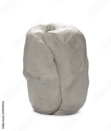 Grey modelling clay lump shape isolated on white background