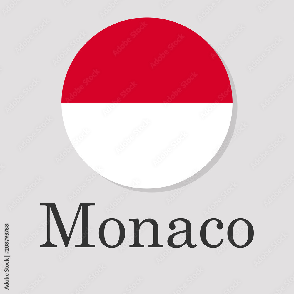 Monaco flag in the form of a circle isolated on a gray background, the inscription Monaco flag in the form of a circle isolated on a gray background, the inscription