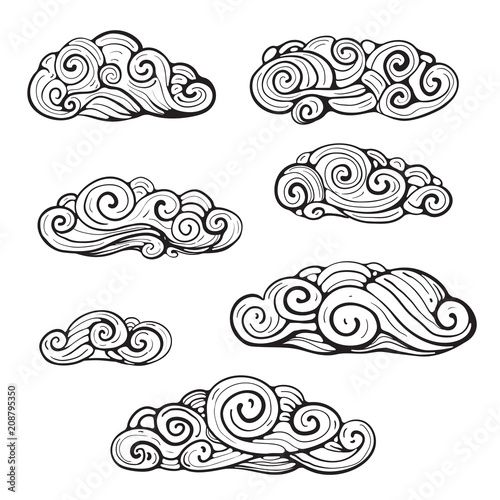 Sophisticated tracery clouds hand drawn design. Vector cartoon. photo