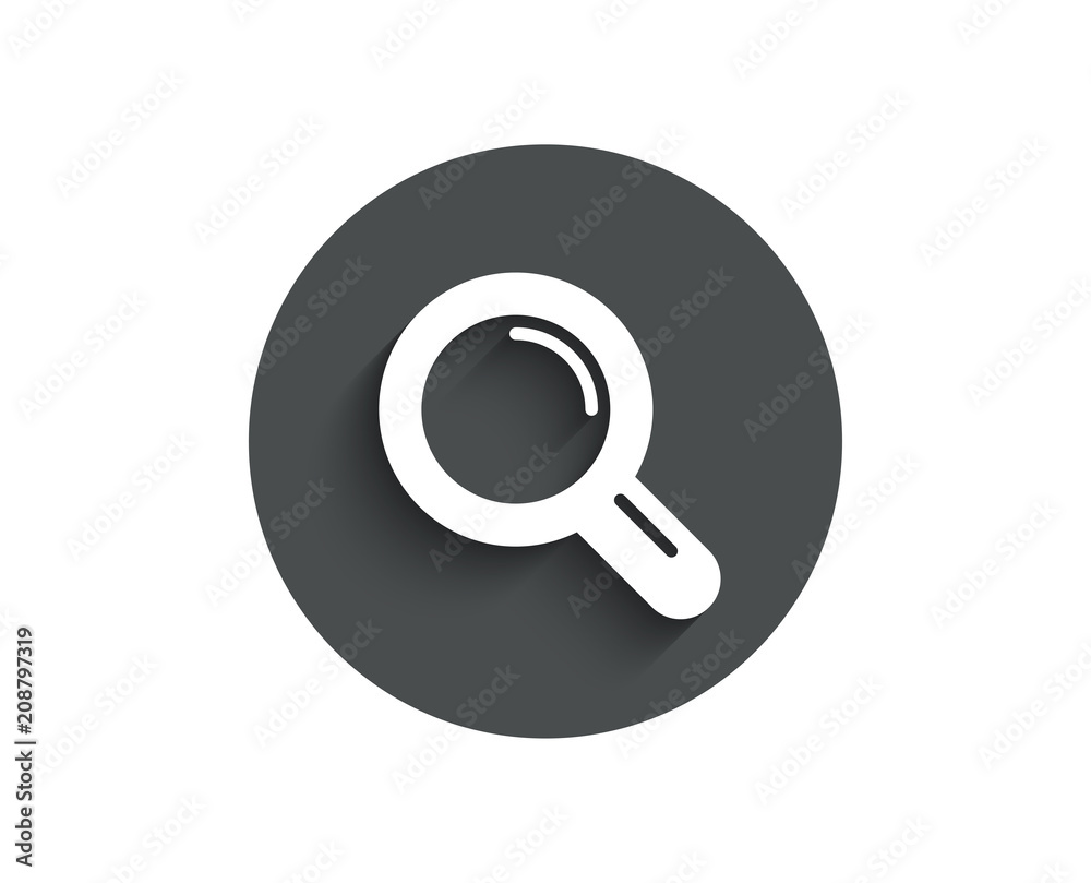 Research simple icon. Magnifying glass symbol. Magnifier sign. Circle flat button with shadow. Vector Research simple icon. Magnifying glass symbol. Magnifier sign. Circle flat button with shadow. Vector