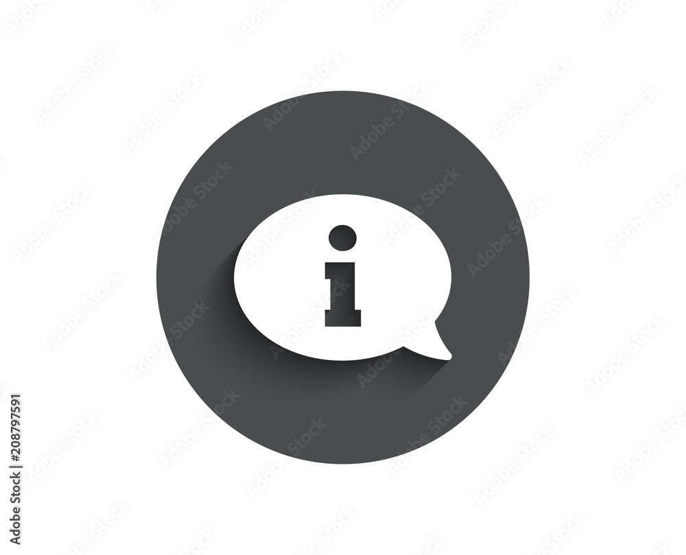 Information simple icon. Info center sign. Support speech bubble symbol. Circle flat button with shadow. Vector Information simple icon. Info center sign. Support speech bubble symbol. Circle flat button with shadow. Vector