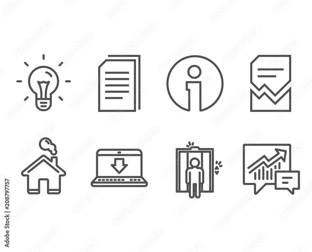 Set of Corrupted file, Idea and Elevator icons. Internet downloading, Copy files and Accounting signs. Damaged document, Light bulb, Lift. Load data, Copying documents, Supply and demand. Vector Set of Corrupted file, Idea and Elevator icons. Internet downloading, Copy files and Accounting signs. Damaged document, Light bulb, Lift. Load data, Copying documents, Supply and demand. Vector