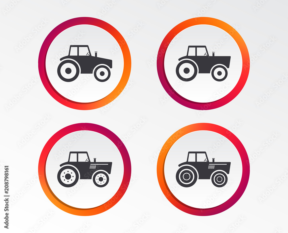 Tractor icons. Agricultural industry transport symbols. Infographic design buttons. Circle templates. Vector