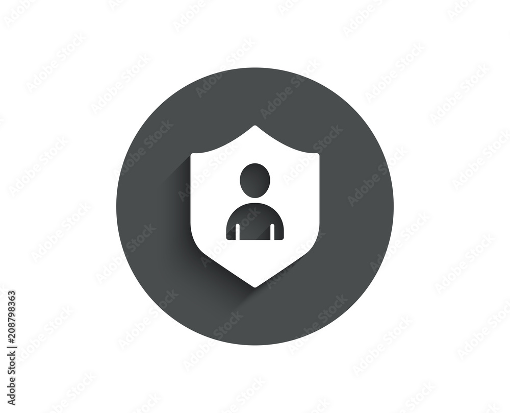 User Protection simple icon. Profile Avatar with shield sign. Person silhouette symbol. Circle flat button with shadow. Vector User Protection simple icon. Profile Avatar with shield sign. Person silhouette symbol. Circle flat button with shadow. Vector