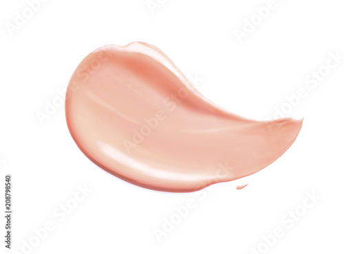 Makeup foundation cosmetic smear cream isolated on white background. Light beige liquid foundation sample smear
