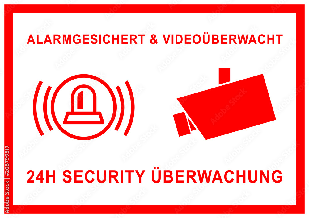 vss56 VideoSurveillanceSign vss - ks321 Kombi-Schild - Alarmgesichert und  Videoüberwacht / 24h security überwachung - Sirene / Videokamera - DIN A2  A3 A4 A5 A6 Plakat - rot xxl g6197 Stock Illustration | Adobe Stock