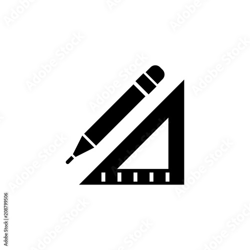 Pencil and Ruler. Flat Vector Icon. Simple black symbol on white background