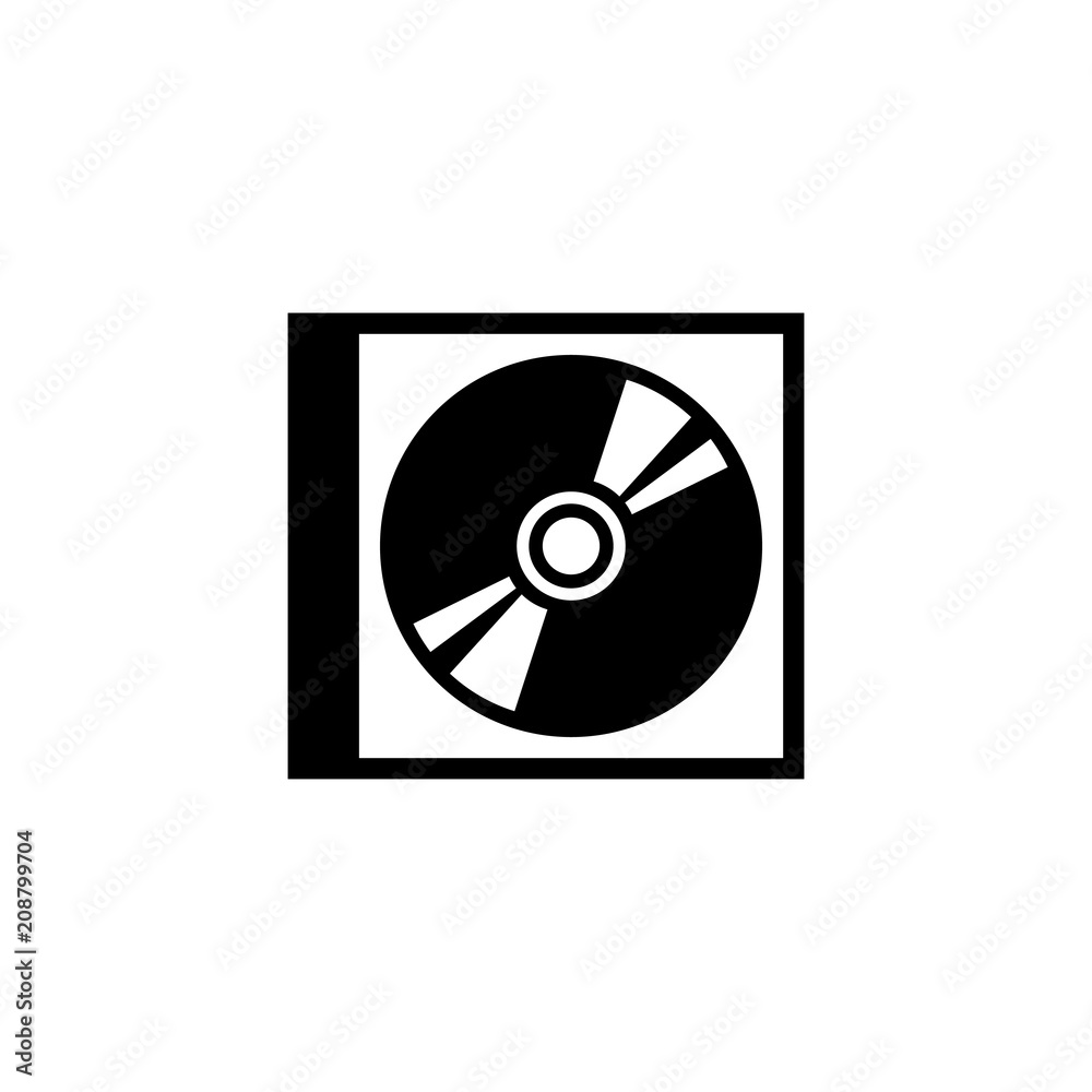 CD DVD Disc and Box. Flat Vector Icon. Simple black symbol on white background
