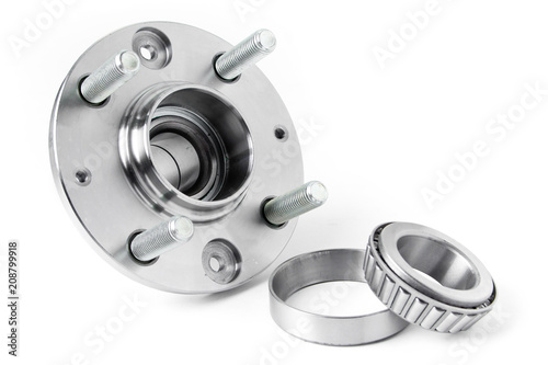 Wheel and wheel bearing on white background. Auto parts