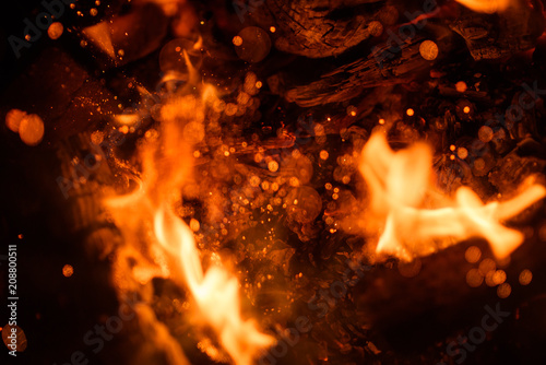 fire flames with sparks on a black background
