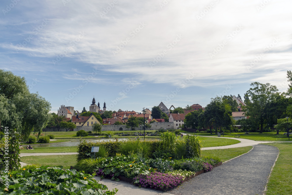 The park Almedalen in the town Visby in Sweden
