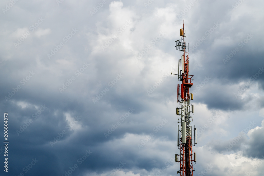 Bottom view of steel broadcasting tower