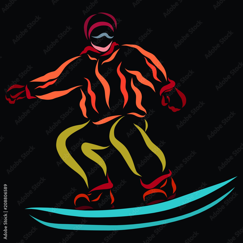 Fototapeta premium Man on snowboard, jump, winter sport, creative