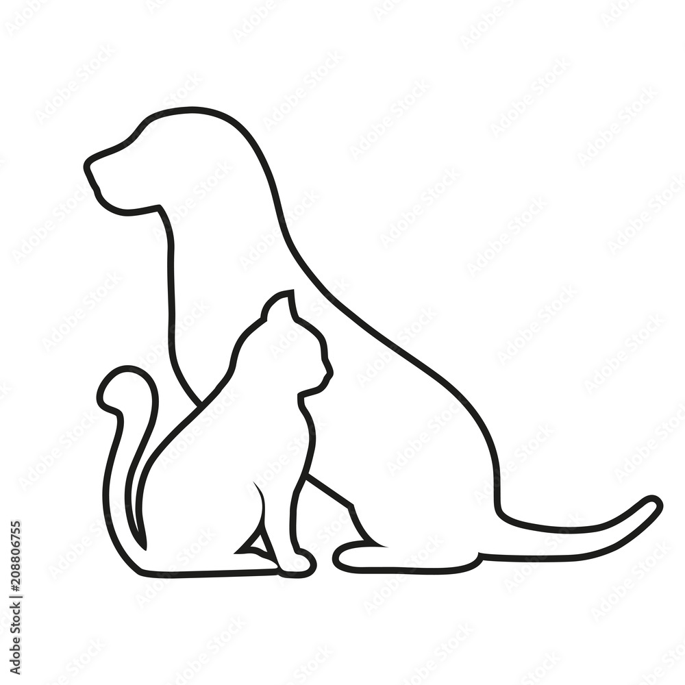 Obraz premium Composition of Dog and Cat Silhouettes on a white background