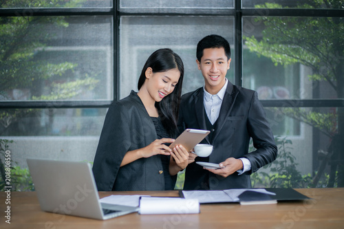 Successful entrepreneurs and business people achieving goals, Happy business people celebrating success at company, Group of business people.Business people sharing their ideas. Selective focus