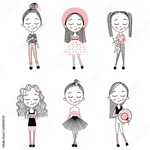 Vector set with cute little girls.