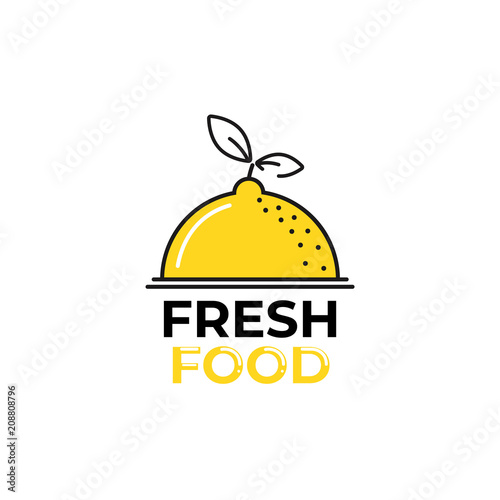 Lemon logo. Logotype with bright fresh lemonade. Summer drawing for a fruit shop