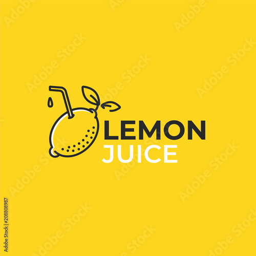 Lemon juice logo. Logotype with bright fresh lemonade. Summer drawing for a smoothies shop