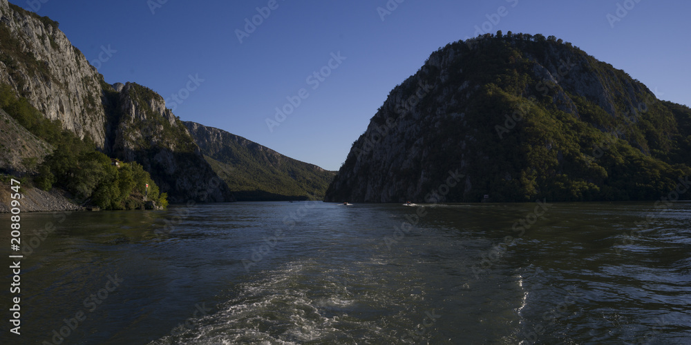 Danube river with mountain in the background, Serbia