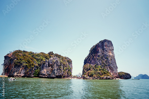 Beautiful landscape with rocks, cliffs, tropical beach. Krabi, Thailand.