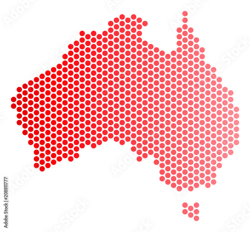 Red dotted Australia map. Geographic scheme in red color with horizontal gradient. Vector concept of Australia map composed of round blot array.