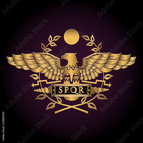Golden symbol of a Roman eagle vector illustration.