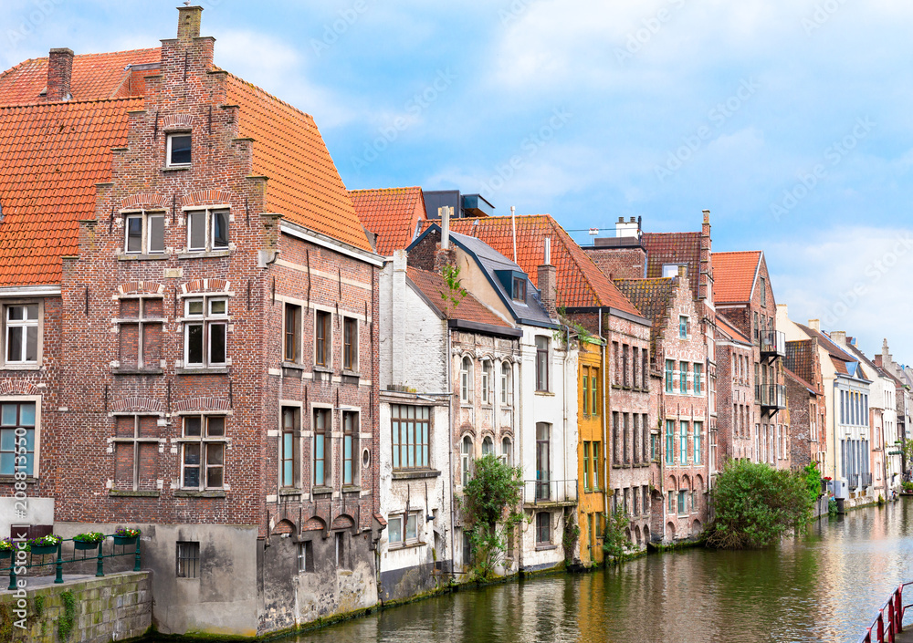 Canal in Gent with old houses, Belgium