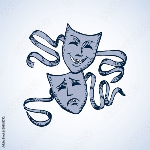 Comedy and tragedy theatrical masks. Vector illustration