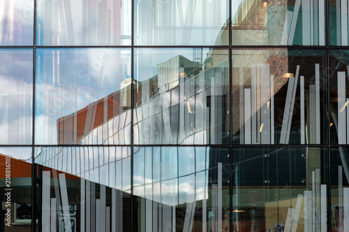 Beautiful reflections in the windows of the library in Delft, the Netherlands