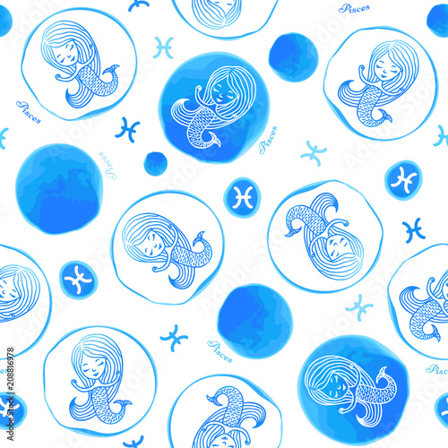 Pisces zodiac sign seamless pattern