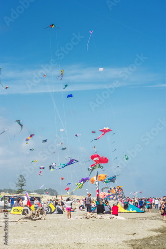 People enjoying the annual Otaki Kite Festival held in Summer on the beautiful Kapiti Coast of New Zealand.