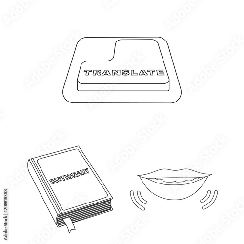 Translator and linguist outline icons in set collection for design. Interpreter vector symbol stock web illustration.