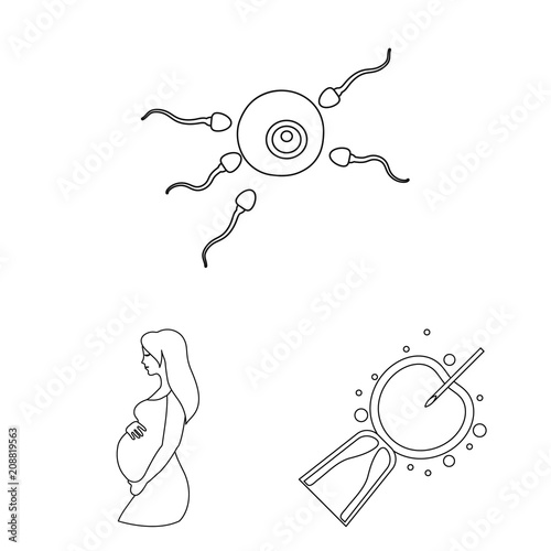Woman and pregnancy outline icons in set collection for design. Gynecology and equipment vector symbol stock web illustration.