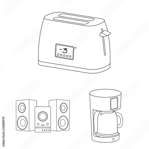 Smart home appliances outline icons in set collection for design. Modern household appliances vector symbol stock web illustration.
