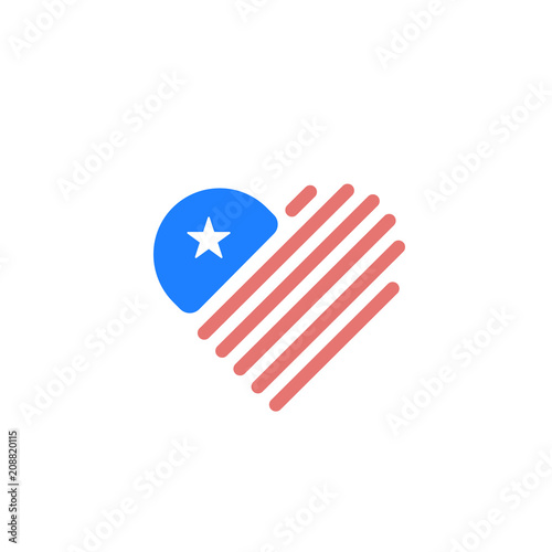 Heart shaped USA flag with stripes, star and red, blue colors. Vector illustration design works well as an icon, logo, label, tag, badge, banner or a simple element to add to your work