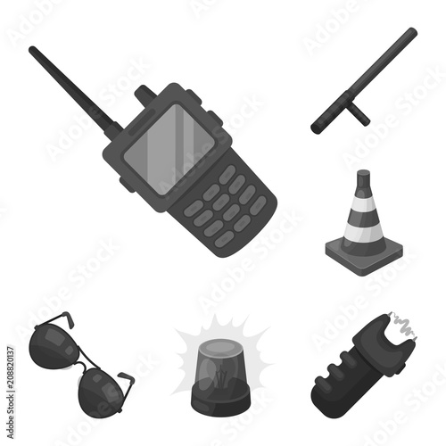 Police, Department monochrome icons in set collection for design.Detective and accessories vector symbol stock web illustration.