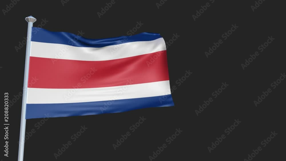 Loopable 3D flag animation of Costa Rica with Alpha Channel and Transparency for your Project. Loopable 3D flag animation of Costa Rica with Alpha Channel and Transparency for your Project.