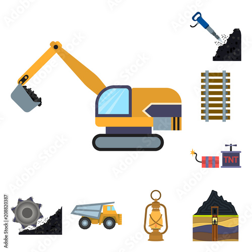 Mining industry cartoon icons in set collection for design. Equipment and tools vector symbol stock web illustration.