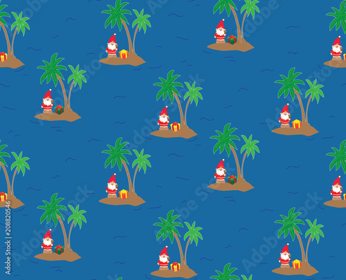 Santa Claus on an island - seamless repeating pattern. Perfect for greeting cards, wrapping paper, and stationery.