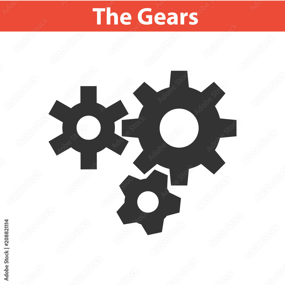 Three gear sign simple icon on white background