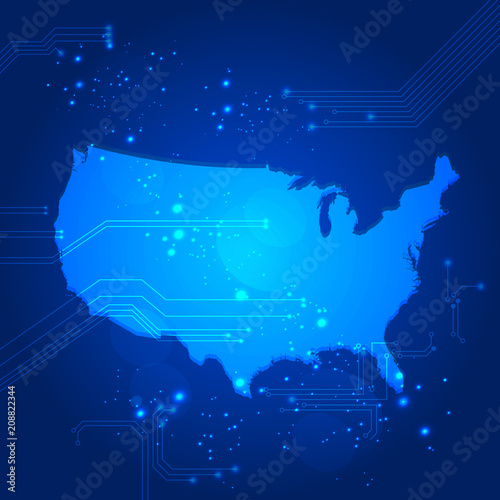 USA map futuristic style circuit board