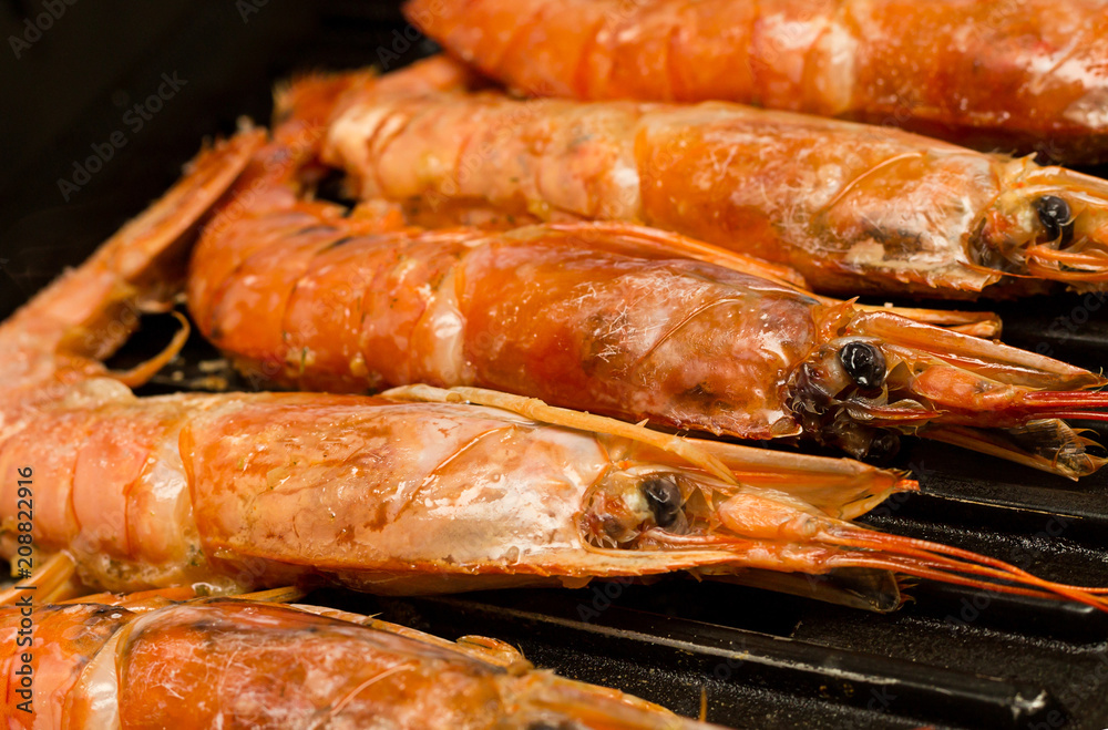 langoustine whole large red on the grill, dietary product delicious lunch