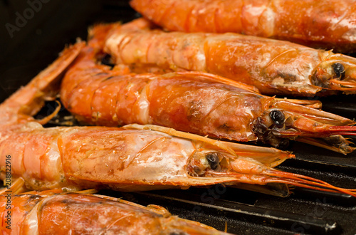 langoustine whole large red on the grill, dietary product delicious lunch