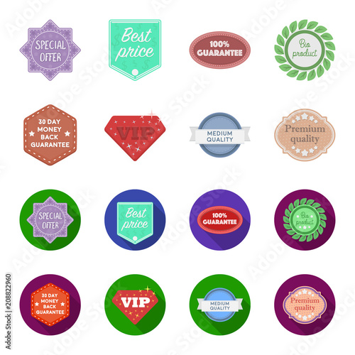 Money back guarantee, vip, medium quality,premium quality.Label,set collection icons in cartoon,flat style vector symbol stock illustration web.