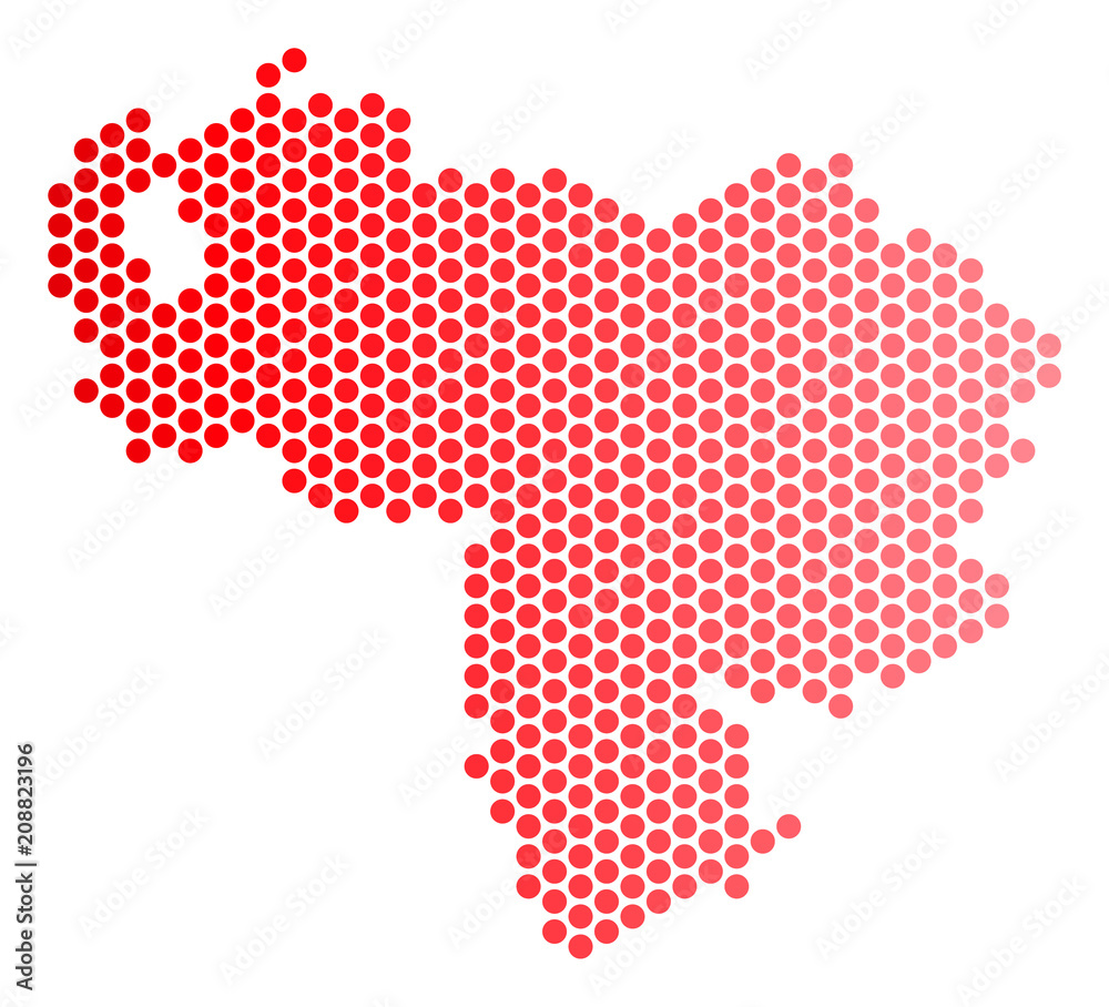 Red dotted Venezuela map. Geographic plan in red color with horizontal ...