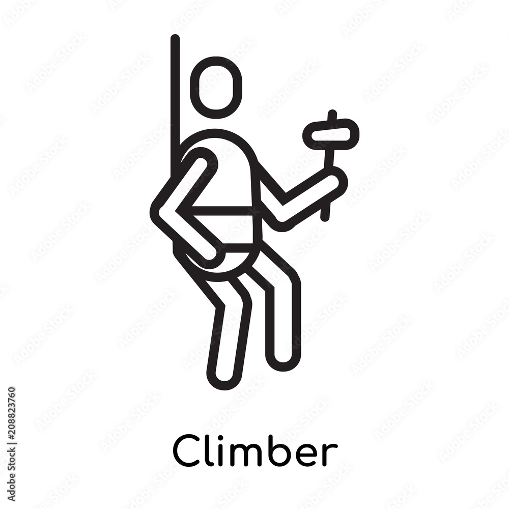 Climber icon vector sign and symbol isolated on white background, Climber logo concept, outline symbol, linear sign