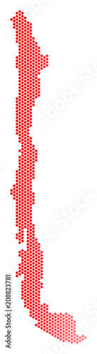 Red round spot Chili map. Geographic scheme in red color with horizontal gradient. Vector concept of Chili map done of sphere spot pattern.