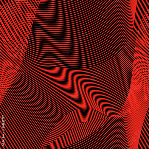 Abstract vector seamless moire pattern with lines. Graphic red and black wave ornament