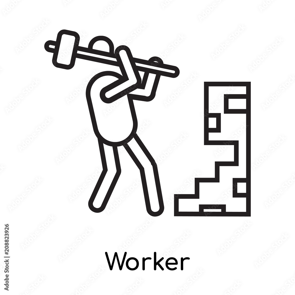 Worker icon vector sign and symbol isolated on white background, Worker logo concept, outline symbol, linear sign Worker icon vector sign and symbol isolated on white background, Worker logo concept, outline symbol, linear sign