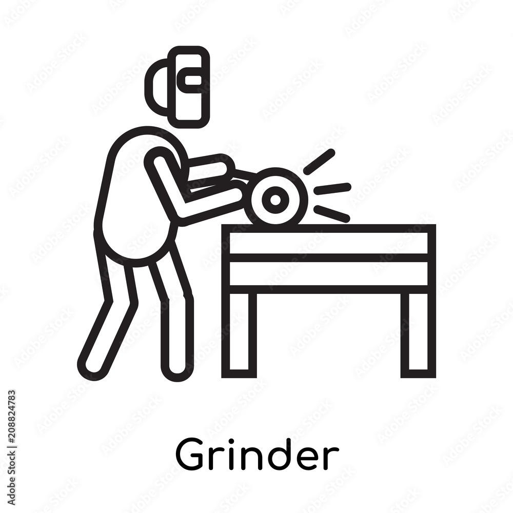 Grinder icon vector sign and symbol isolated on white background, Grinder logo concept, outline symbol, linear sign Grinder icon vector sign and symbol isolated on white background, Grinder logo concept, outline symbol, linear sign